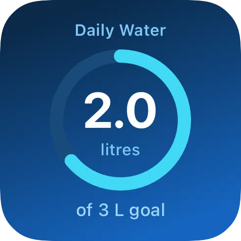 Daily water tracker canvas with a progress ring and water total.