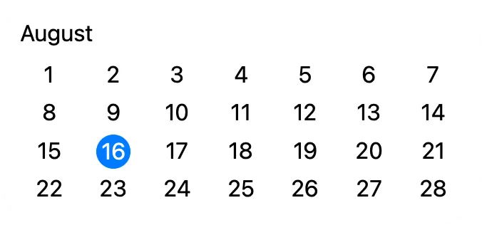 A medium widget showing an August month overview in a seven-column grid.