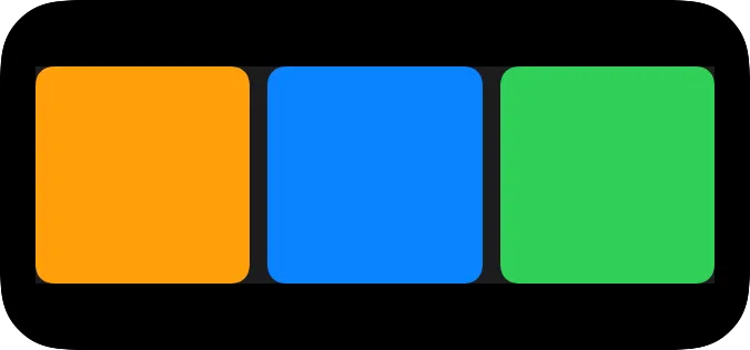 A medium widget showing three colored shapes stretched evenly across a pale grid frame.