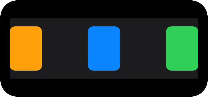A medium widget showing three compact colored shapes distributed evenly across a pale grid frame.