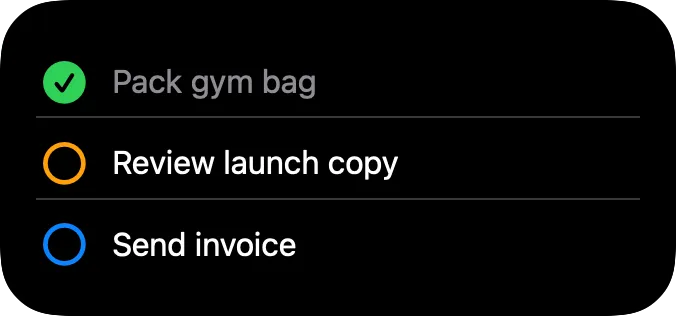 A medium widget showing three tasks in a one-column grid with dividers.