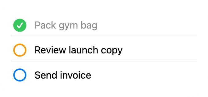 A medium widget showing three tasks in a one-column grid with dividers.