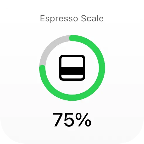 Espresso scale battery canvas with a green progress ring at 75 percent.