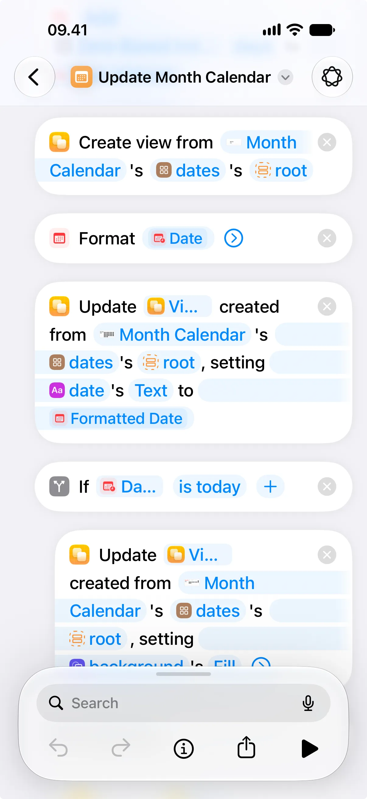 A shortcut that creates a view from the root template in the dates grid, updates the date text, and highlights today.