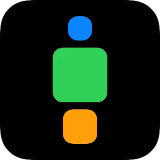 A small widget showing three rounded squares in a vertical stack, with smaller squares centered against the widest square.