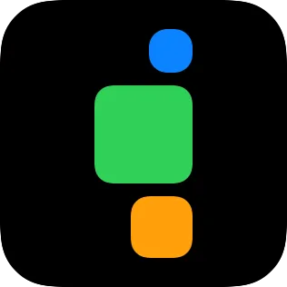 A small widget showing three rounded squares in a vertical stack, with smaller squares aligned to the trailing edge of the widest square.