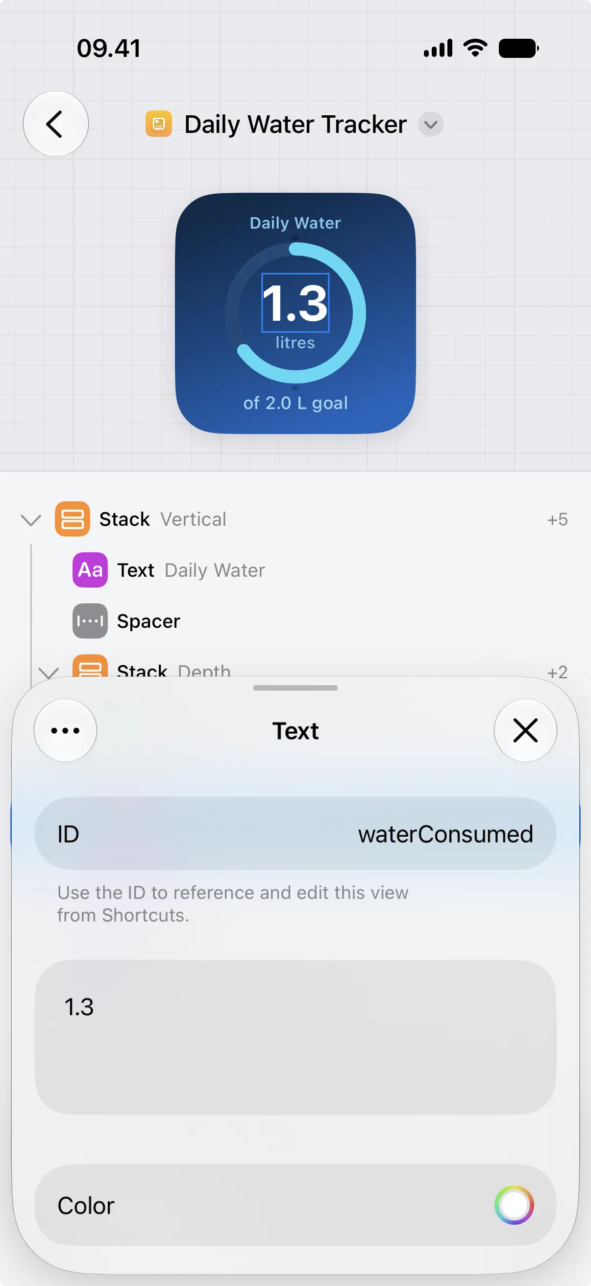 The ID field for a selected view in the Canvases inspector.